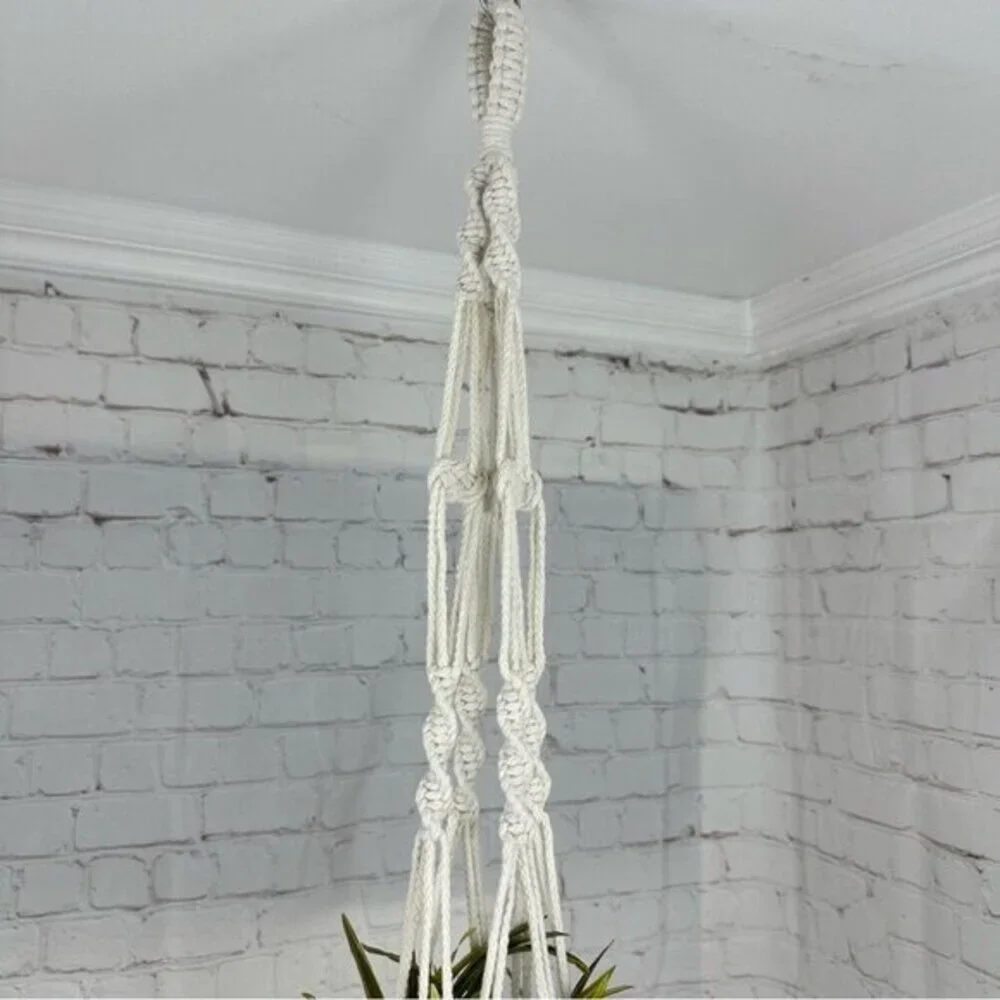 Set of 4 Macrame‎ Plant Hangers Off White Cotton Boho Beaded Indoor Outdoor NEW
